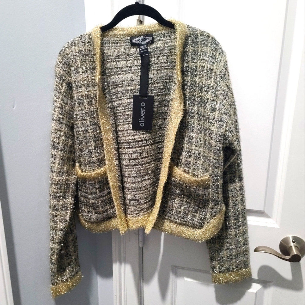 Oliver.o luxe tweed knit sweater cardigan NWT